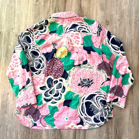 Talbots Women XL Cotton Popover Tunic Top Bold Multicolor Floral Resort Preppy - Picture 3 of 8